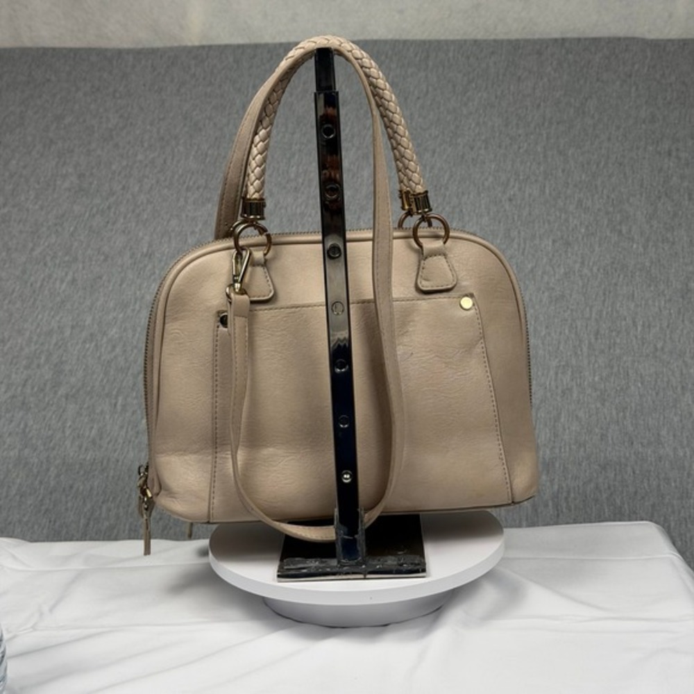 Madison West Beige Vegan Leather Satchel Braided Handle Crossbody Bag Nude‎ - Picture 3 of 9